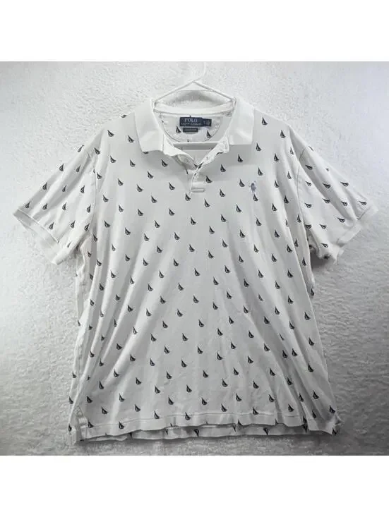 Polo Ralph Lauren AOP Sailboat Nautical Polo Shirt White Mens XL - Picture 2 of 4